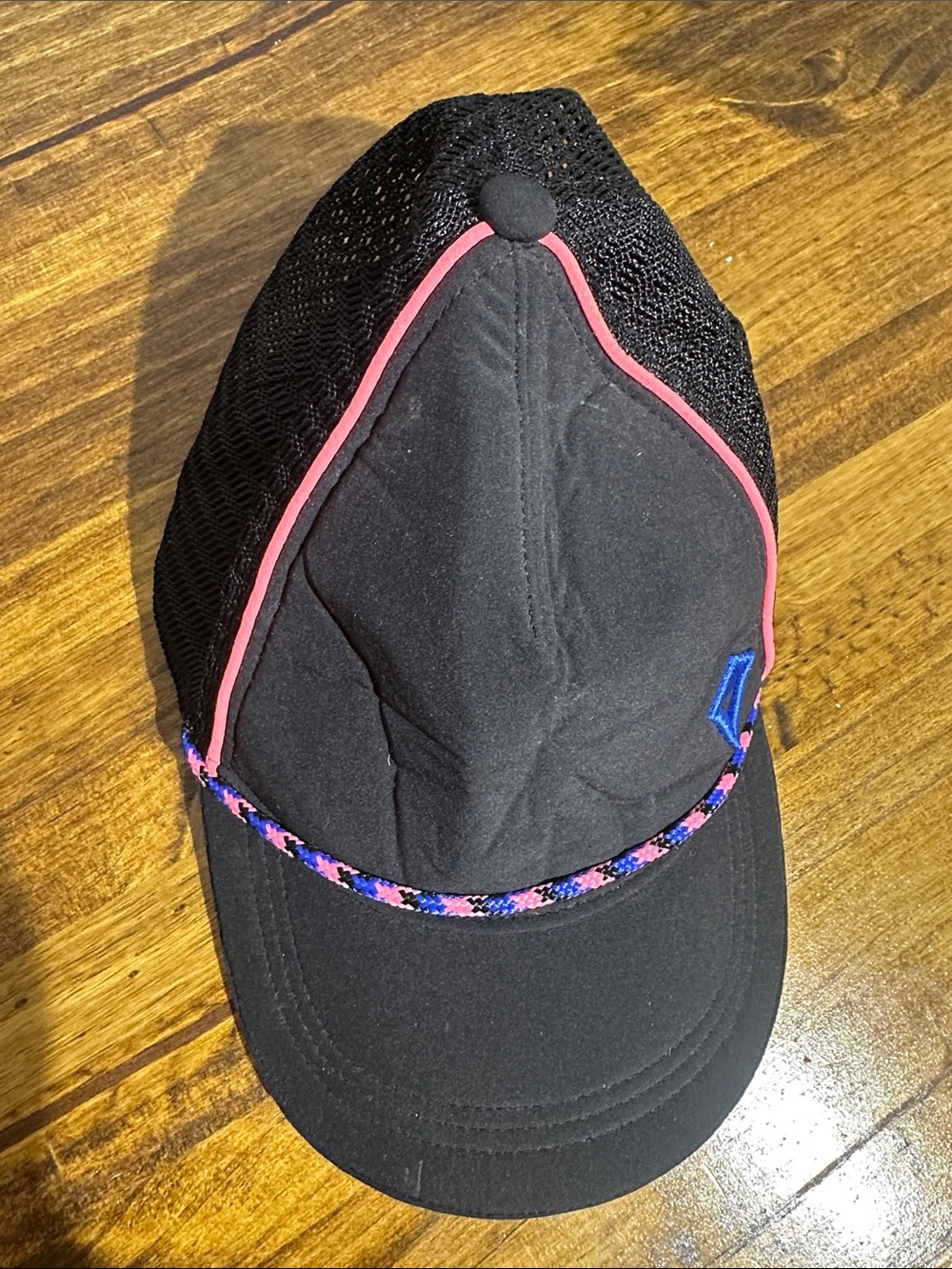 Black Trucker Cap with Pink Trim and Multicolor Braided Cord